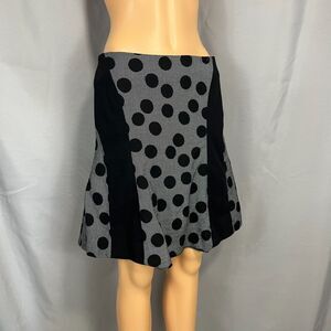 Akris Punto A-Line Skirt Womens 8 Black Gray Polka Dot Lined Wool Back Zip